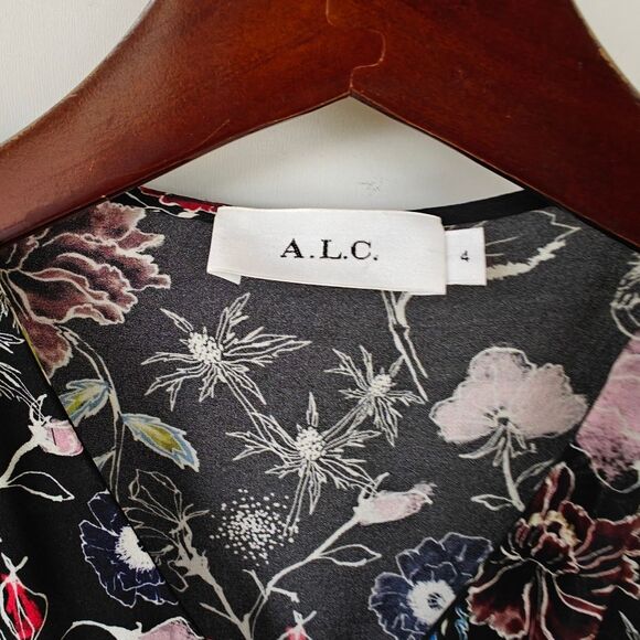 A.L.C. Costello Black Floral Sleeveless Dress Size 4 - Picture 8 of 11